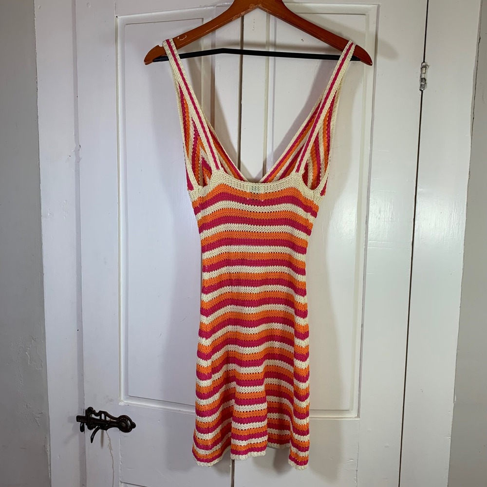 Princess Polly Pareem‎ Mini Dress US 4 Crochet Stripe Sexy Cottagecore Knitwear - Picture 2 of 14